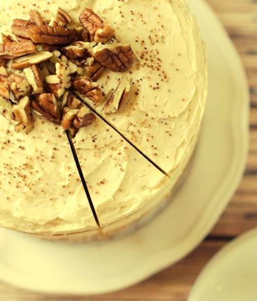 Pumpkin Layer Cake with Pecan and Cream Cheese Cinnamon Frosting