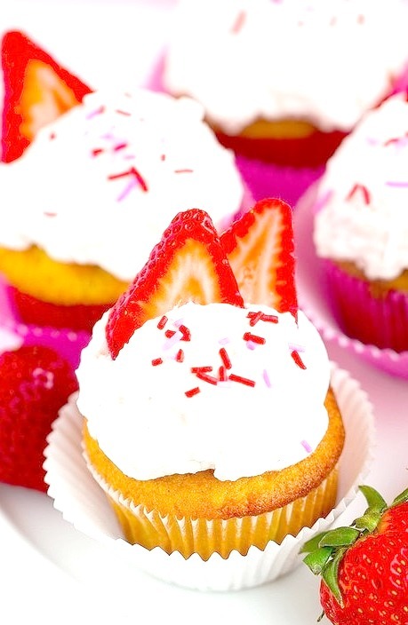 Strawberry Cupcakes with Whipped Cream Frosting